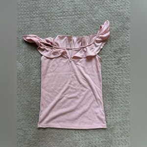 Off shoulder ribbed ruffle top